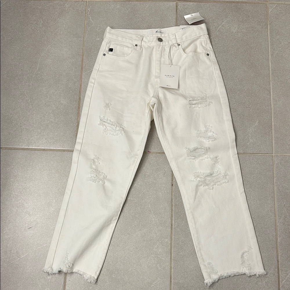 KanCan White Cropped Distressed Ankle Jeans